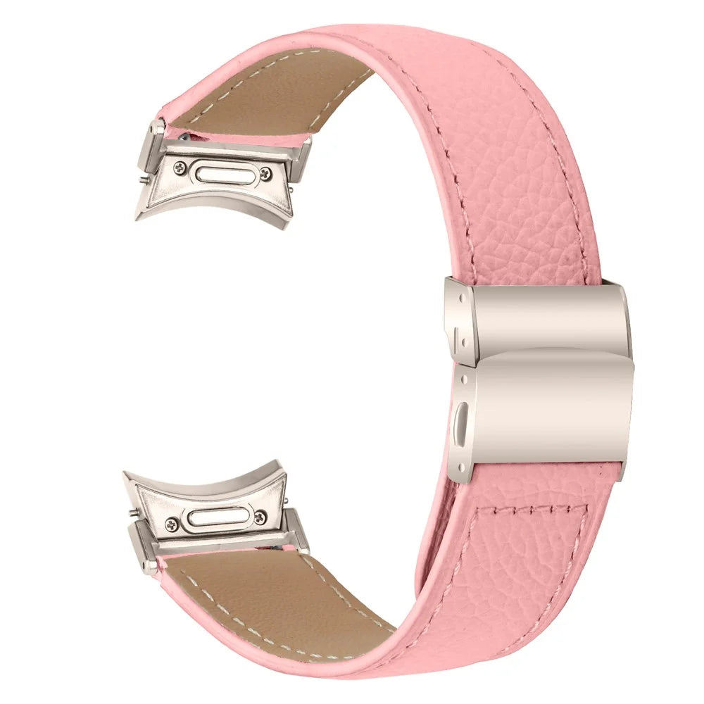 Watch Strap for Samsung Galaxy Watch7 / 6 / 6 Classic / 5 Pro / 5 / 4 Classic / 4 / FE Litchi Texture Leather Band with Starlight Buckle - Pink - 1