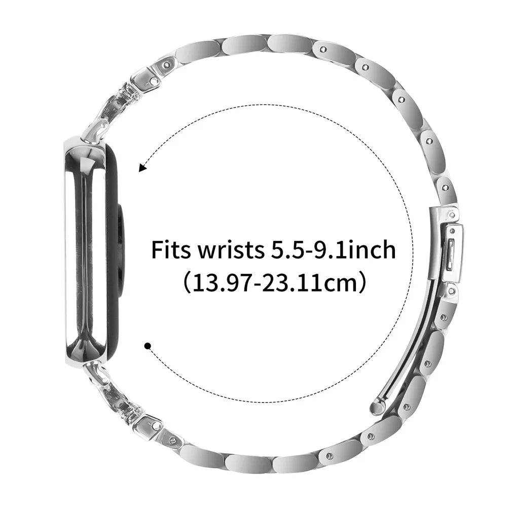 Watch Strap for Xiaomi Smart Band 10 Pro / 9 Pro / 8 Pro / Redmi Watch 6 / 5 / 4 Silver Metal Band D-Shape Rhinestones Decor 3-Bead - 6