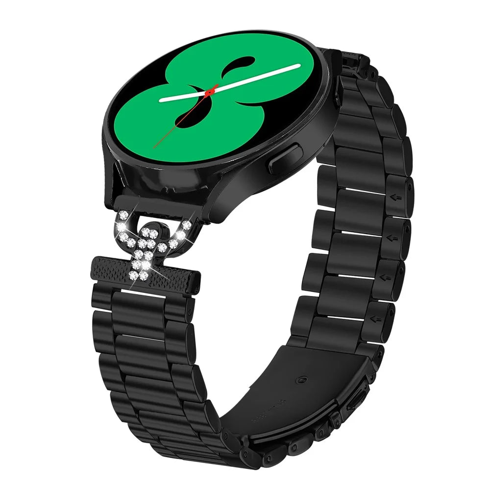 Colored Watch Strap for Samsung Galaxy Watch4 40mm / 44mm D-Shape Rhinestones Decor 3-Bead Metal Band - Black - 2