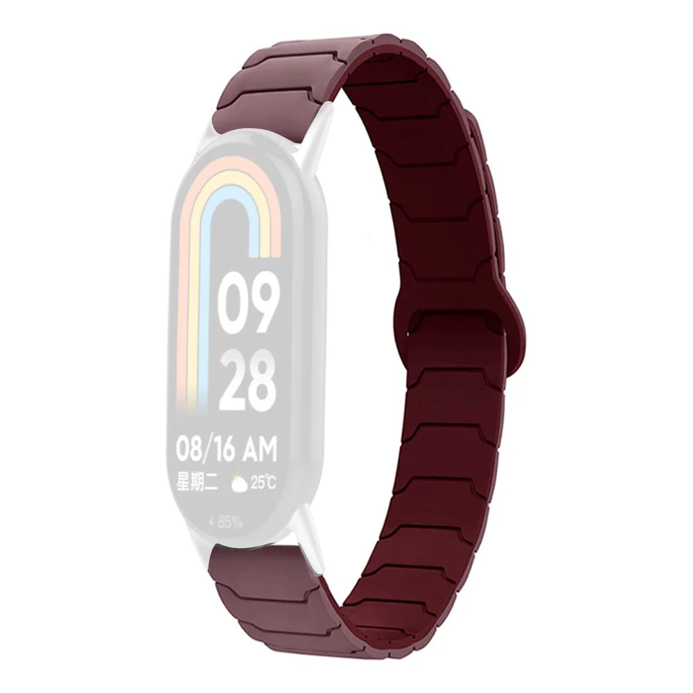 Watch Band for Xiaomi Smart Band 10 / 9 / 8 Silicone Magnetic Replacement Strap - Smoky Purple / Wine Red - 1