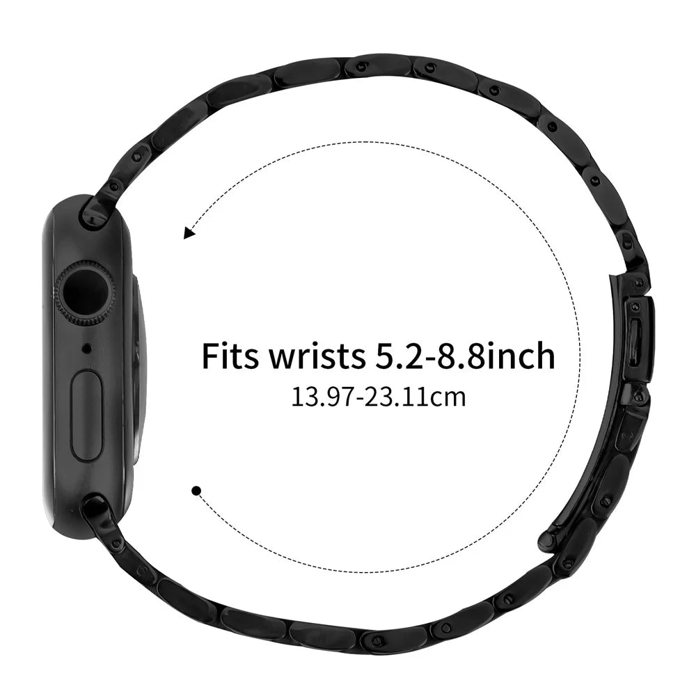 Watch Band For Apple Watch Series 11 10 42mm / 9 8 7 41mm / SE3 SE2 SE 6 5 4 40mm / 3 2 1 38mm Slim Five-Bead Stainless Steel Black Strap - 4