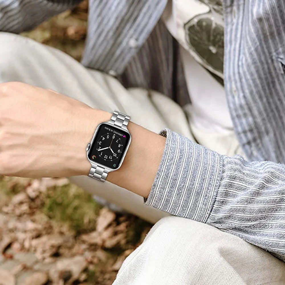Steel Metal Smart Watch Band Wrist Strap Replacement for Apple Watch Series 11 10 42mm / 9 8 7 41mm / SE3 SE2 SE 6 5 4 40mm / 3 2 1 38mm  -Silver - 5