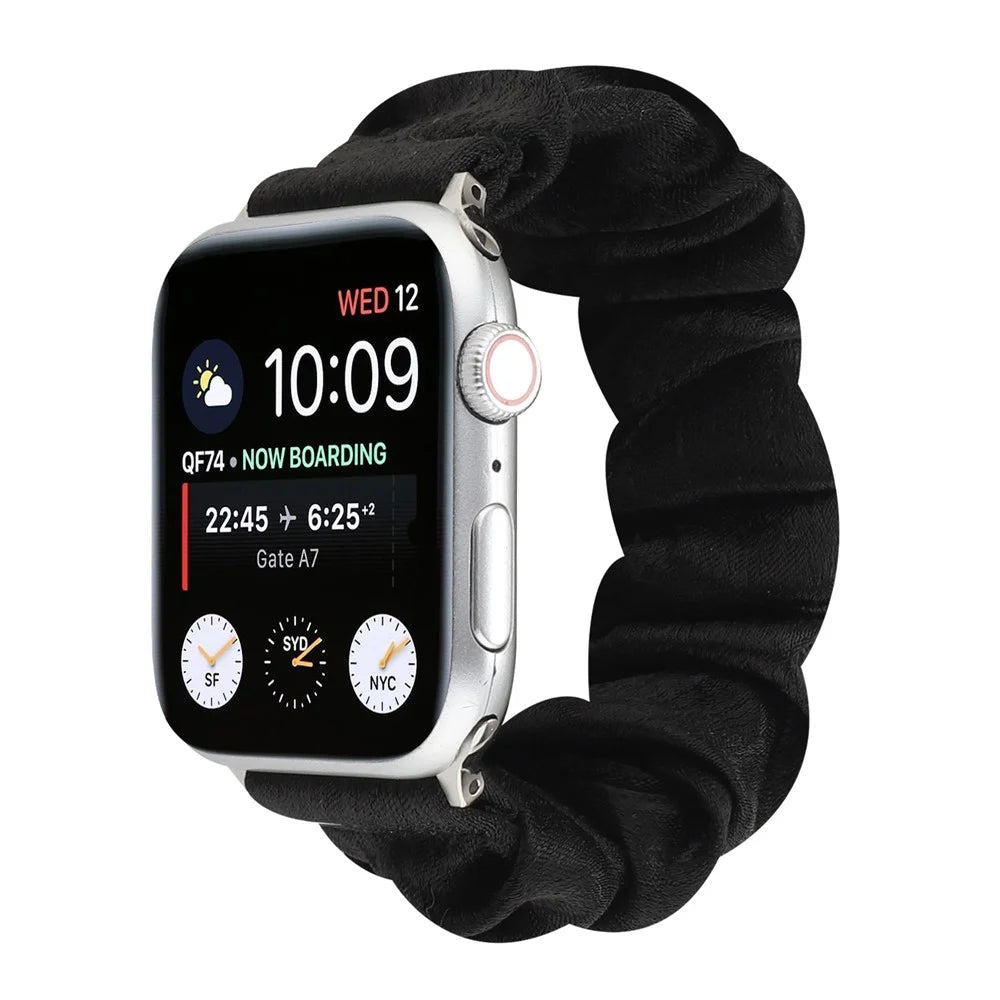 Elastic Scrunchie Hair Band Watch Strap for Apple Watch Ultra 3 2 1 49mm / Series 11 10 46mm / 9 8 7 45mm / SE3 SE2 SE 6 5 4 44mm / 3 2 1 42mm - Black - 2