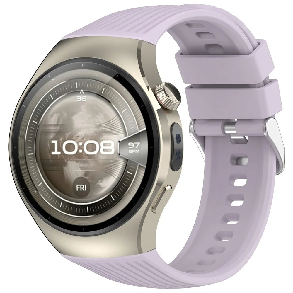 For Huawei Watch 5 42mm Striped Silicone Adjustable Watch Band Solid Color Soft Wristband - Light Purple - 2