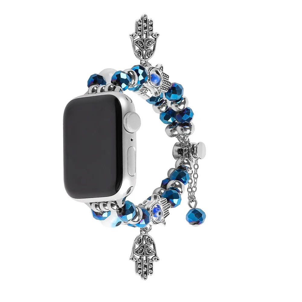 Watch Strap for Apple Watch Series 11 10 42mm / 9 8 7 41mm / SE3 SE2 SE 6 5 4 40mm / 3 2 1 38mm Evil Eye Beaded Bracelet Wrist Band - Blue - 2