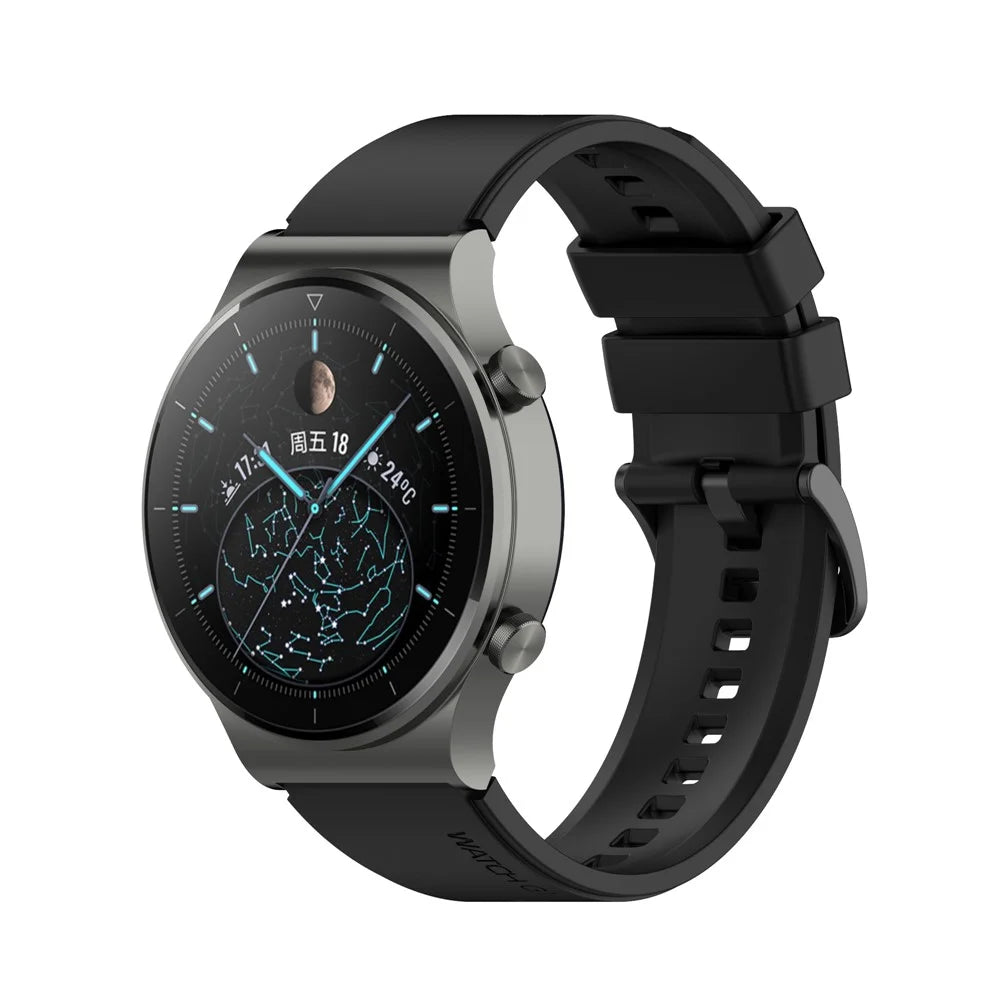 22mm Plain Silicone Watch Band Strap Replacement for Huawei Watch 3/Watch 3 Pro - Black - 2