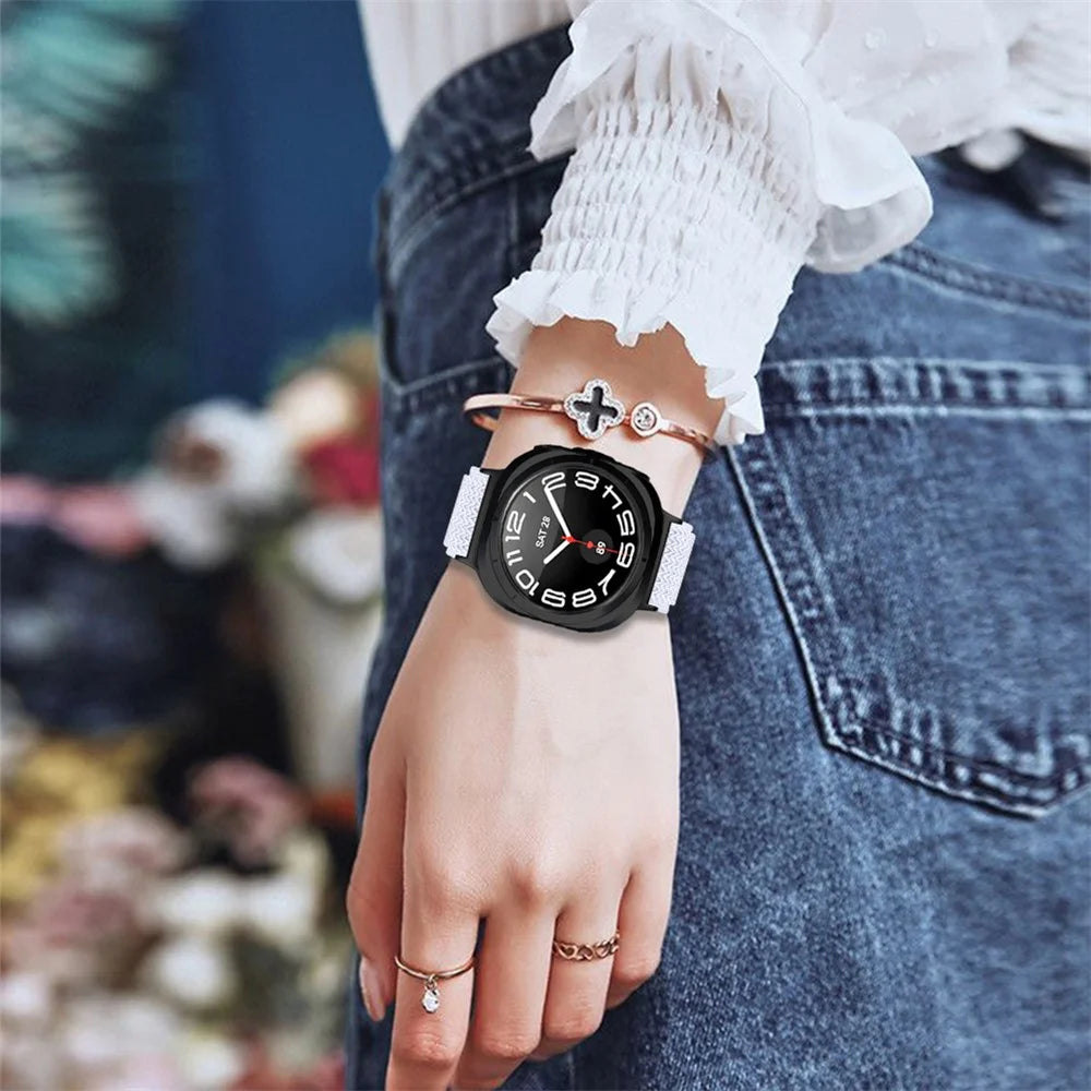 Elastic Band with Black Connector for Samsung Galaxy Watch Ultra2 47mm / Watch Ultra (2025) 47mm / Watch Ultra 47mm Adjustable Watch Strap - White - 4