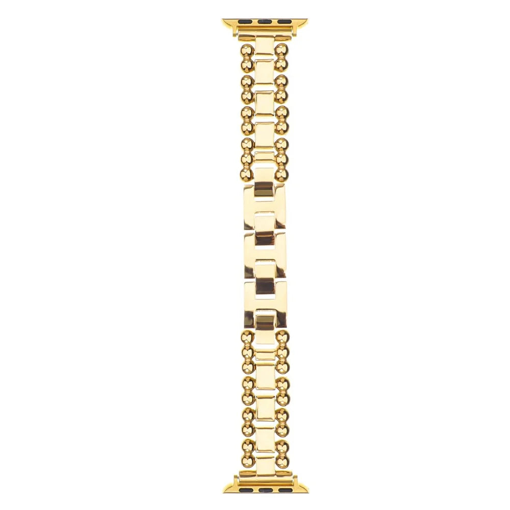 Watch Band for Apple Watch Series 11 10 42mm / 9 8 7 41mm / SE3 SE2 SE 6 5 4 40mm / 3 2 1 38mm Side Beads Stainless Steel Wrist Strap - Gold - 2