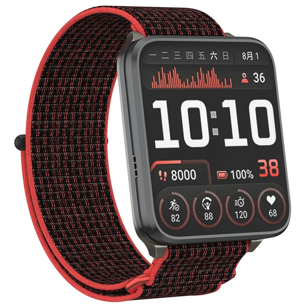 For Garmin Venu X1 Wrist Strap Magic Tape Nylon Loop Watch Band with Metal Ring - Red / Black - 3