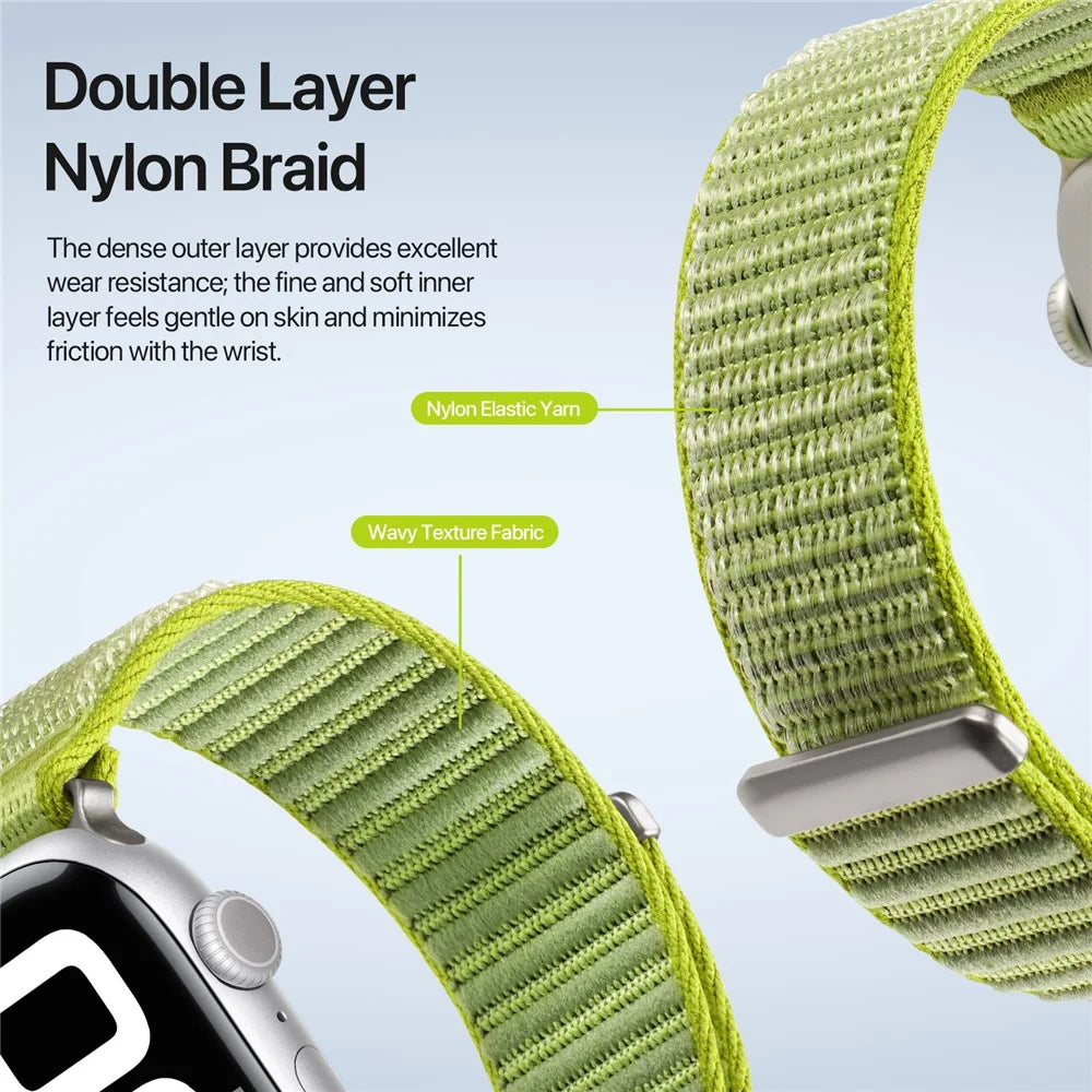 DUX DUCIS YE Series Watch Band For Apple Watch Series 11 10 42mm / 9 8 7 41mm / SE3 SE2 SE 6 5 4 40mm / 3 2 1 38mm Nylon Braided Loop Wrist Strap - Green - 6