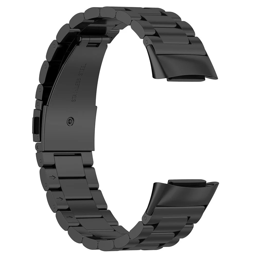 Watch Band for Fitbit Charge 6 / 5 Titanium Alloy 3-Bead Wrist Strap - Black - 2