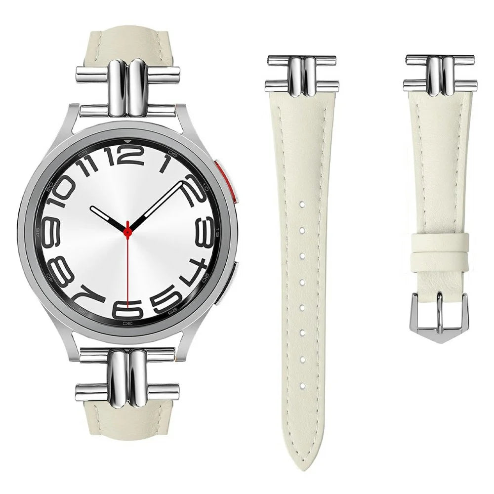 For Huawei Watch GT 5 46mm / Samsung Galaxy Watch3 45mm Band 22mm Genuine Cow Leather Watch Strap with H-shape Connector - Beige - 3