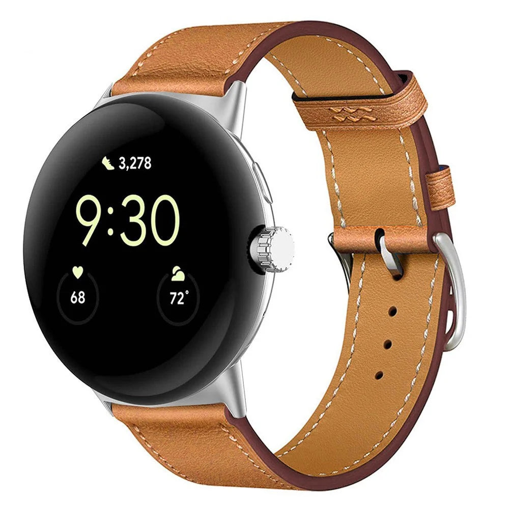 For Google Pixel Watch 4 45mm / Watch 3 45mm Watch Band Genuine Cow Leather Wrist Strap - Brown - 2