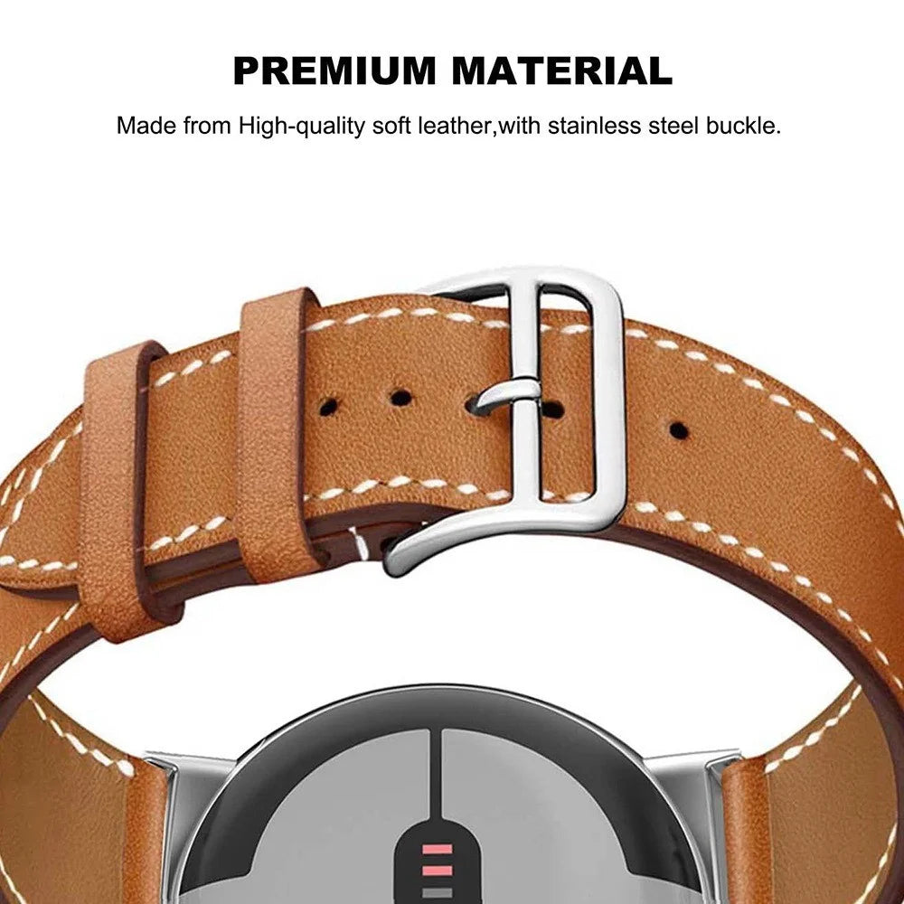 For Google Pixel Watch 4 45mm / Watch 3 45mm Watch Band Genuine Cow Leather Wrist Strap - Brown - 3