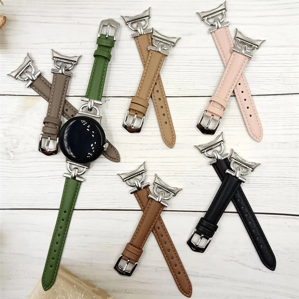 Genuine Cow Leather Watch Band for Google Pixel Watch 4 41mm / Watch 3 41mm / Watch 2 / Watch Wrist Strap with D Ring Connector - Black - 6