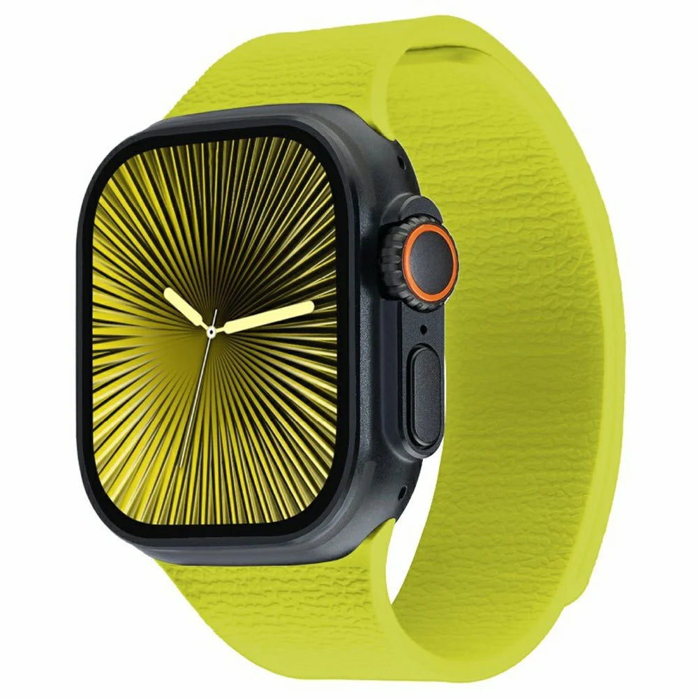 LEMONDA Magnetic Strap for Apple Watch Series 11 10 42mm / 9 8 7 41mm / SE3 SE2 SE 6 5 4 40mm / 3 2 1 38mm Litchi Texture Silicone Watch Band - Fluorescent Green - 2