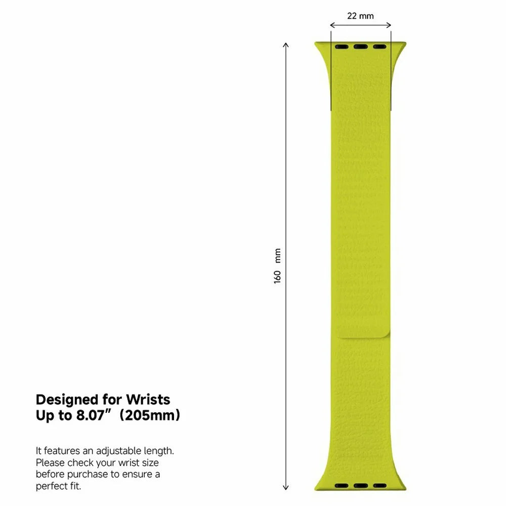 LEMONDA Magnetic Strap for Apple Watch Series 11 10 42mm / 9 8 7 41mm / SE3 SE2 SE 6 5 4 40mm / 3 2 1 38mm Litchi Texture Silicone Watch Band - Fluorescent Green - 5