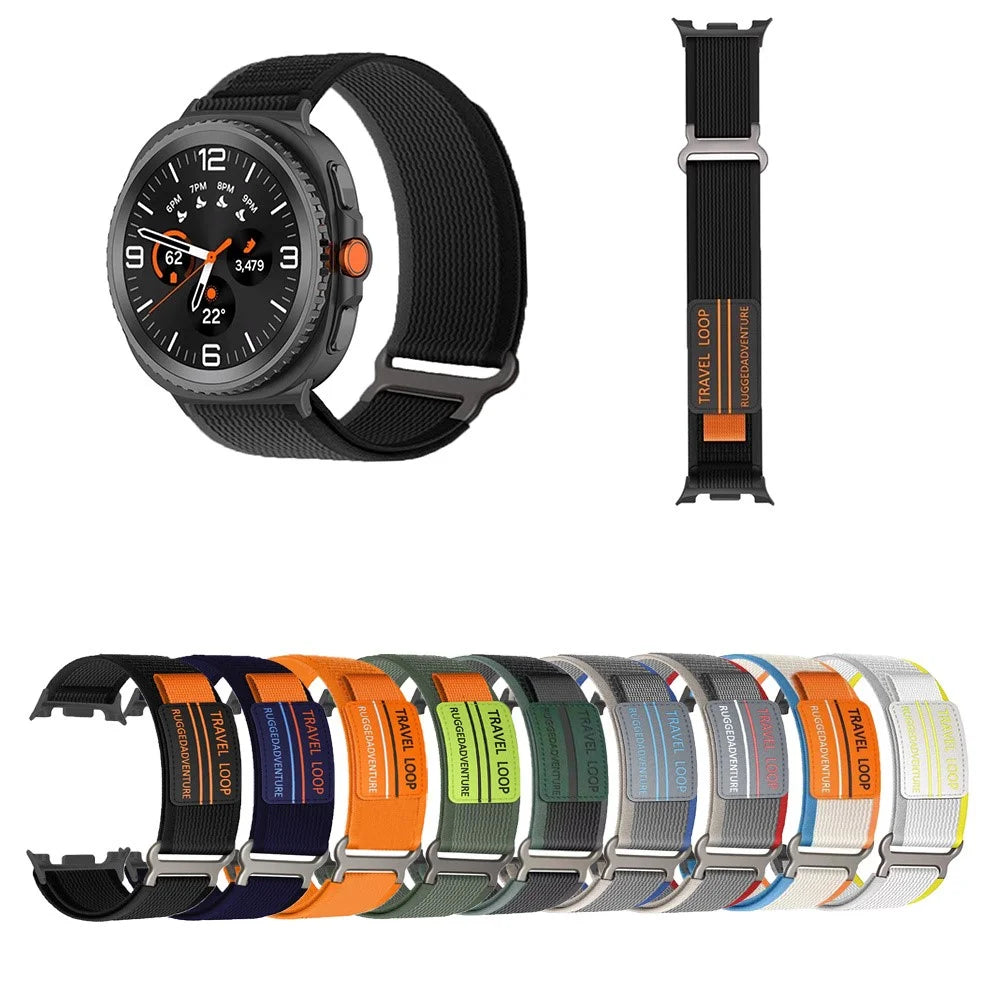 Nylon Strap for Samsung Galaxy Watch8 Classic 46mm / Watch8 44mm / 40mm Magic Tape Watch Band with Metal Buckle - Black - 5