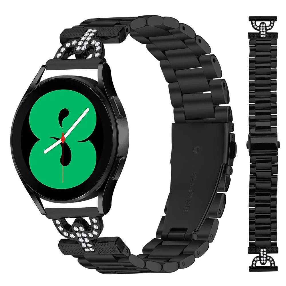 Colored Watch Strap for Huami Amazfit GTR 42mm Metal Band D-Shape Rhinestones Decor - Black - 2