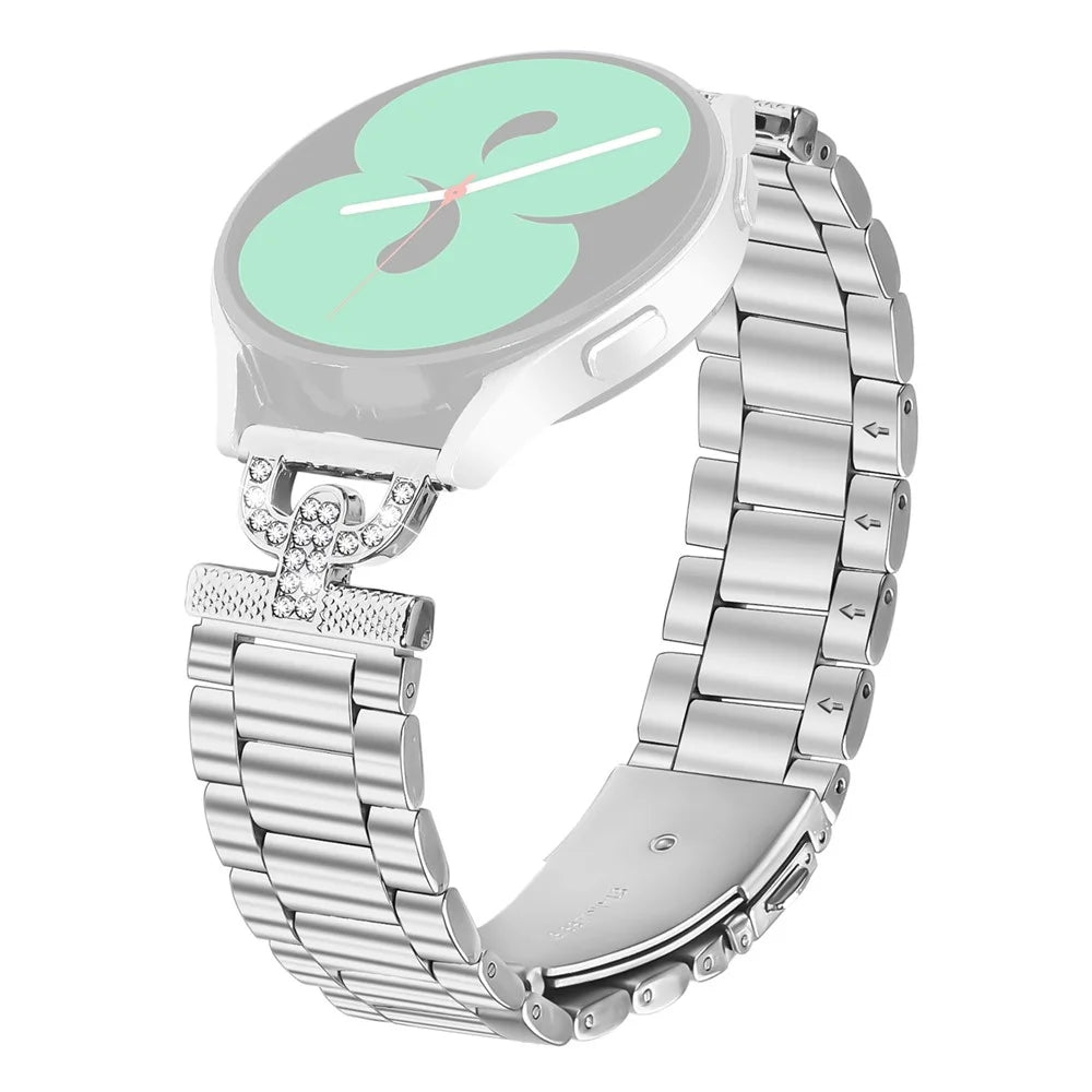 Watch Strap for TicWatch E3 / TicWatch E Silver Stainless Steel Band D-Shape Rhinestones Decor - 1