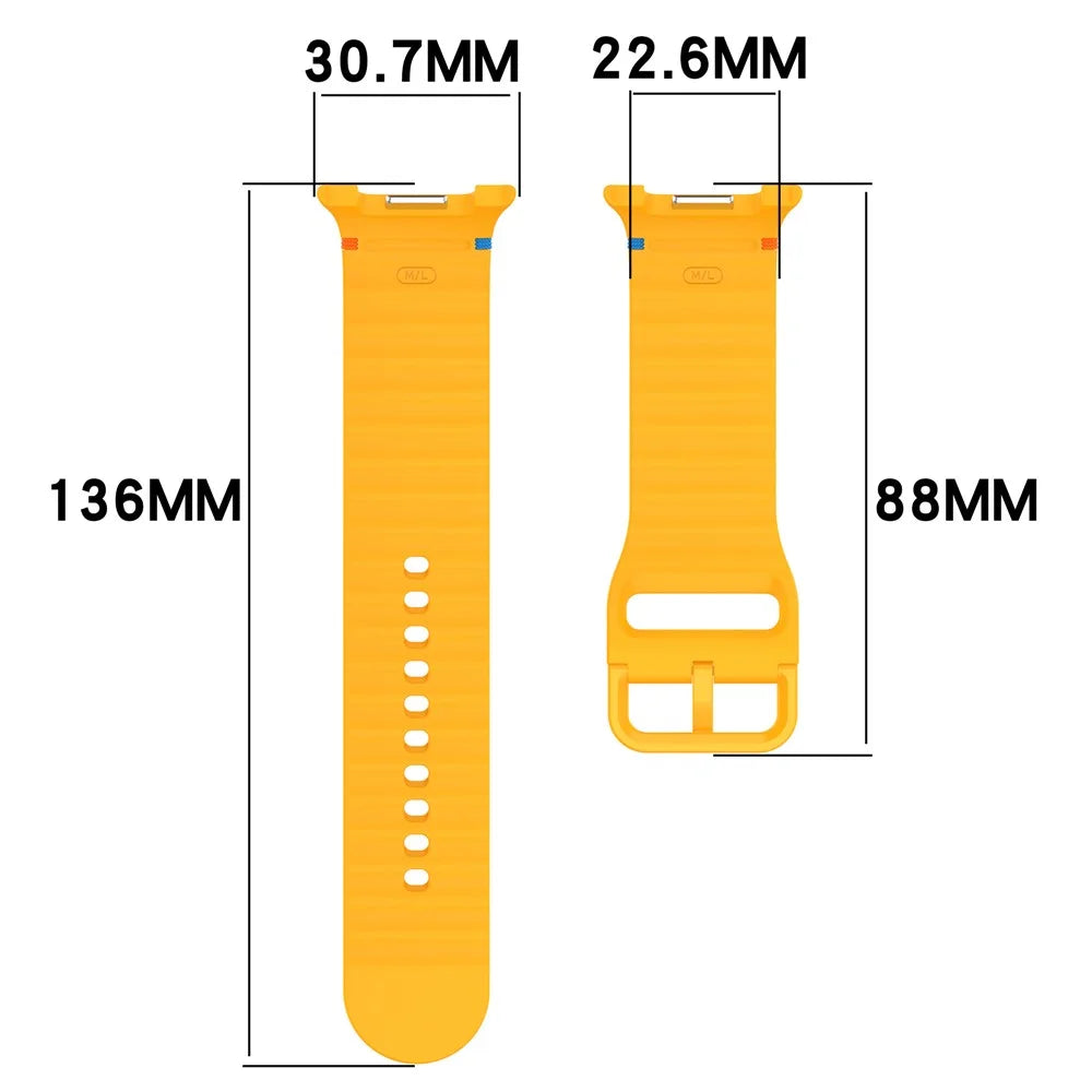 Watch Band for Samsung Galaxy Watch8 44mm / 40mm / Watch8 Classic 46mm Wave Stitching Line Silicone Adjustable Strap - Yellow - 6