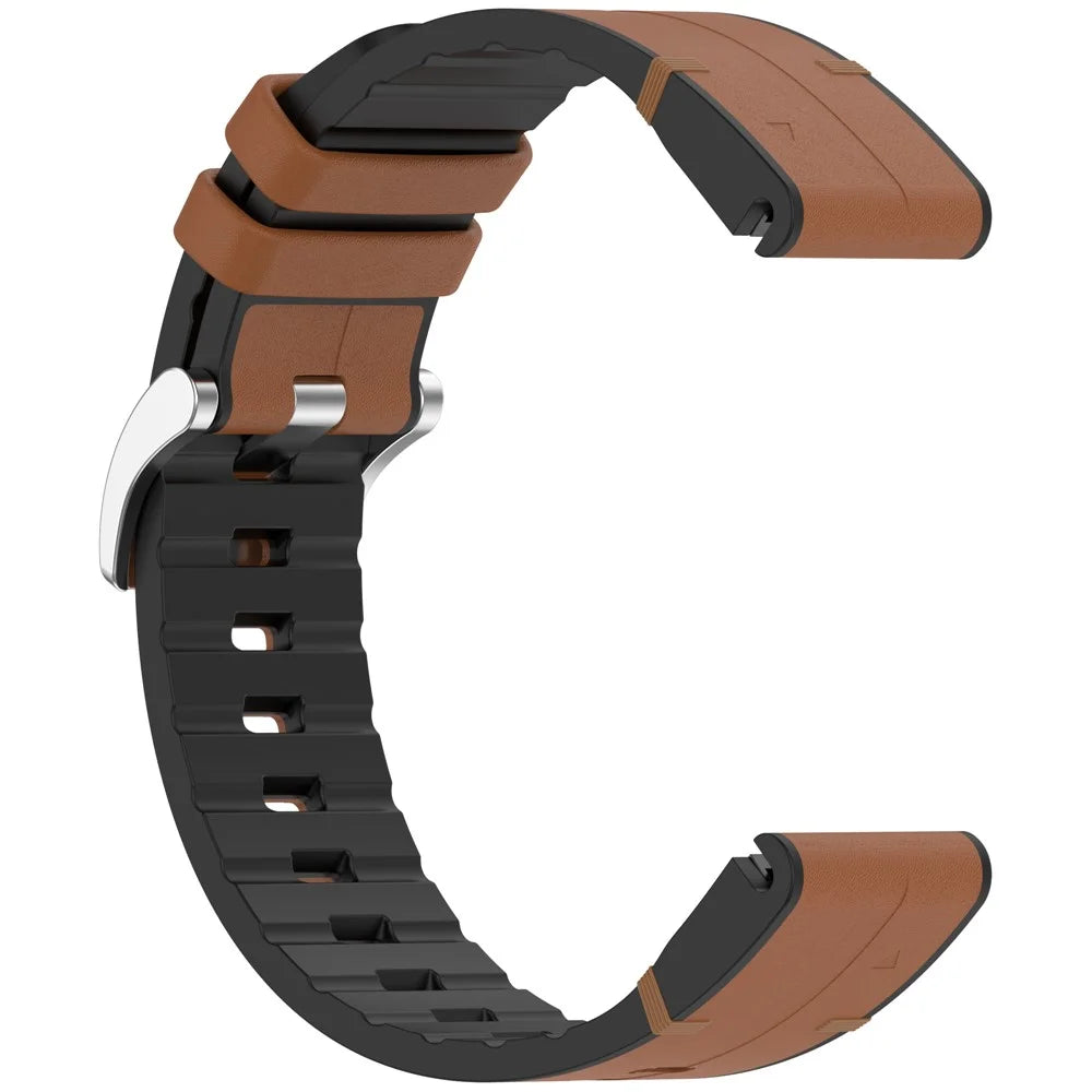 26mm Replacement Strap for Garmin quatix 8 51mm / Enduro 3 / Fenix 8 51mm / 7X / 7X Pro 51mm Leather Covered Silicone Watch Band - Brown - 3