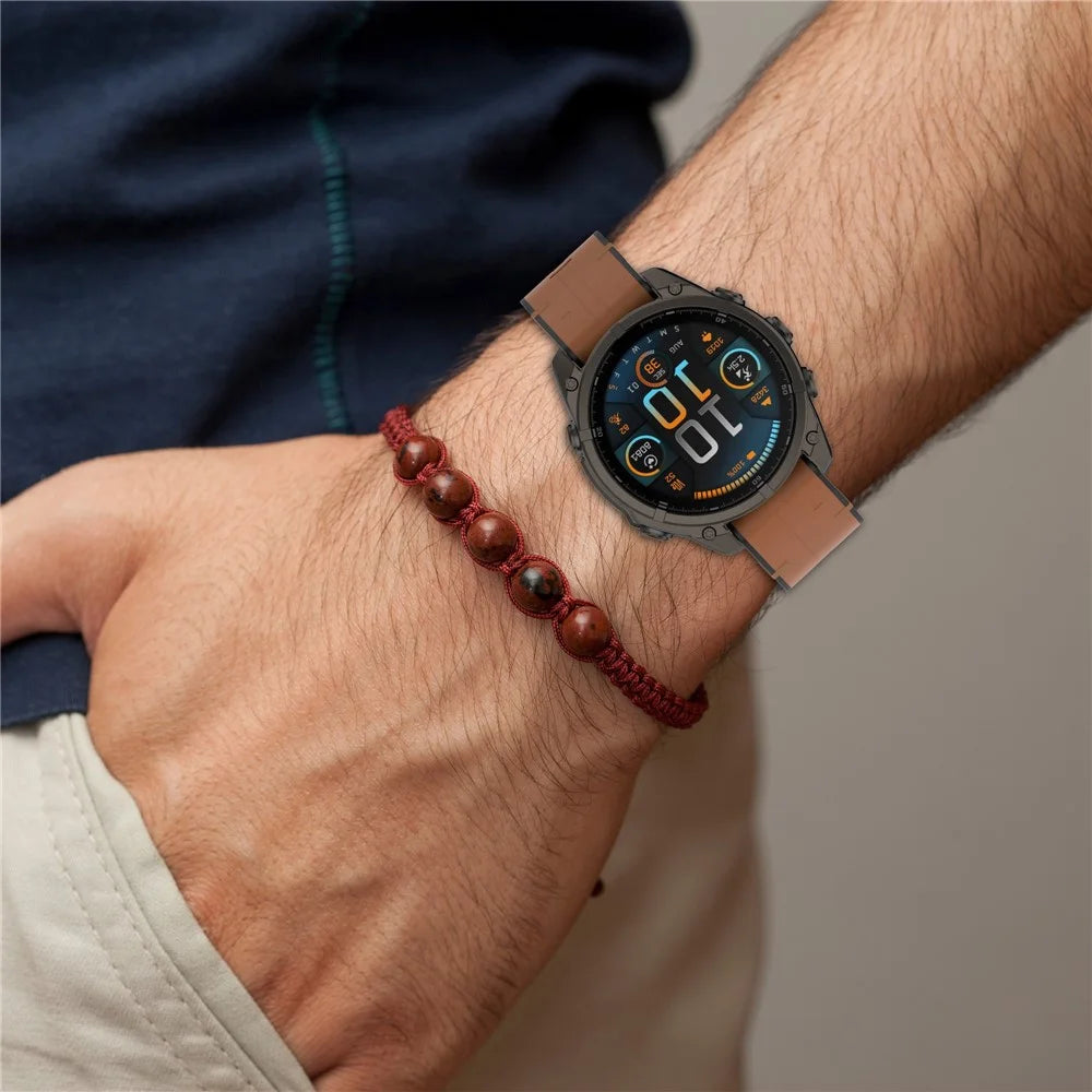 26mm Replacement Strap for Garmin quatix 8 51mm / Enduro 3 / Fenix 8 51mm / 7X / 7X Pro 51mm Leather Covered Silicone Watch Band - Brown - 7
