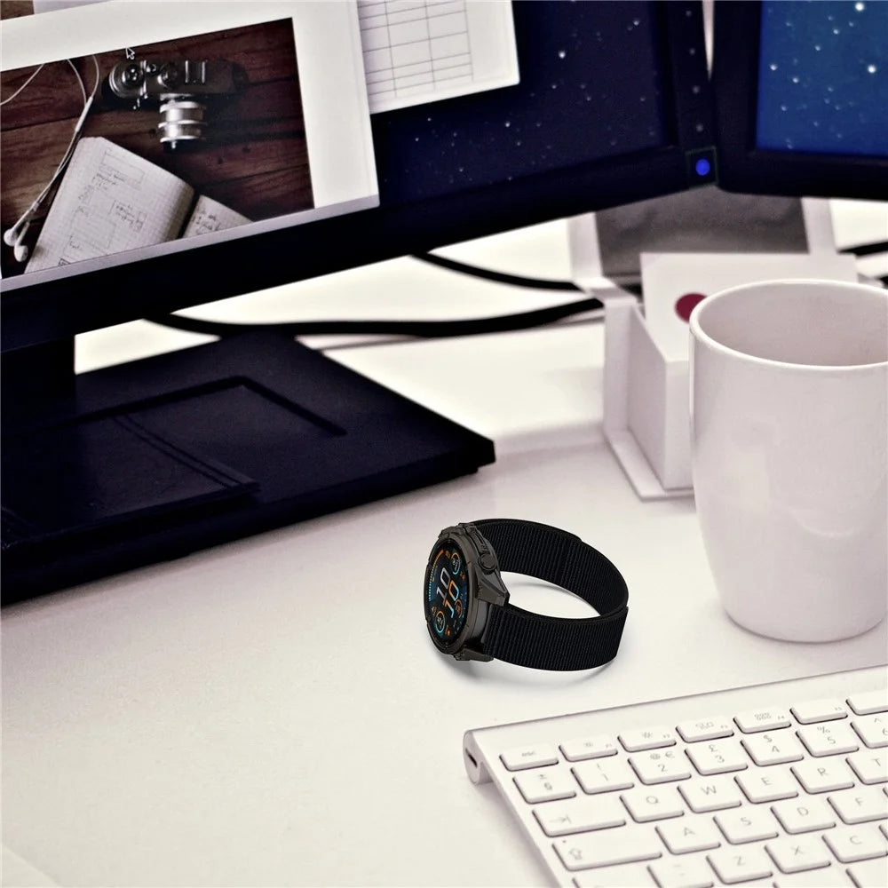 26mm Nylon Watch Band for Garmin quatix 8 51mm / Fenix 8 51mm / 7X / 7X Pro 51mm Magic Tape Replacement Strap - Black - 7