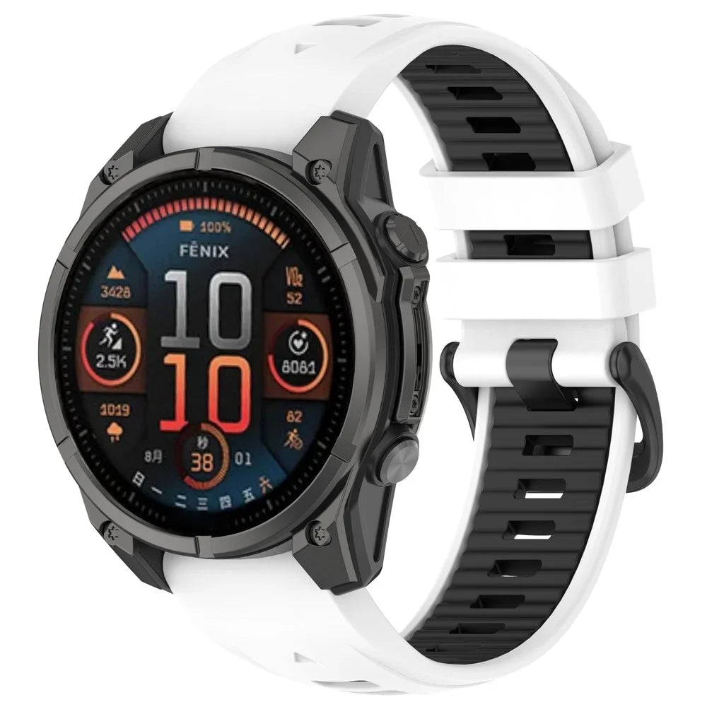 20mm Replacement Strap for Garmin Instinct E 40mm / Fenix 8 43mm / 7S / 7S Pro 42mm Adjustable Silicone Watch Band - White / Black - 4