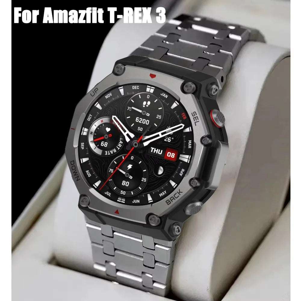 For Huami Amazfit T-Rex 3 A2322 Stainless Steel Watch Band with Butterfly Clasp - Silver - 3