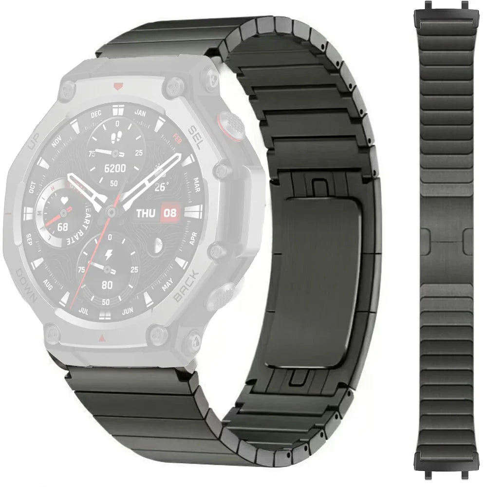 For Huami Amazfit T-Rex 2 Watch Band 1-Bead Stainless Steel Wrist Band - Grey - 1