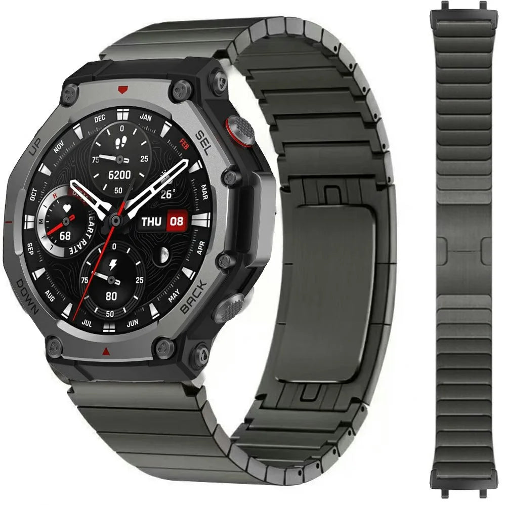 For Huami Amazfit T-Rex 2 Watch Band 1-Bead Stainless Steel Wrist Band - Grey - 2