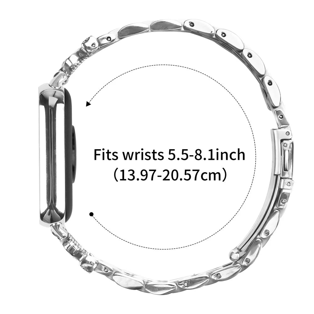 For Xiaomi Smart Band 10 Pro / 9 Pro / 8 Pro / Redmi Watch 6 / 5 / 4 Watch Band 7-Bead Rhinestone Crown Stainless Steel Strap Silver - 7