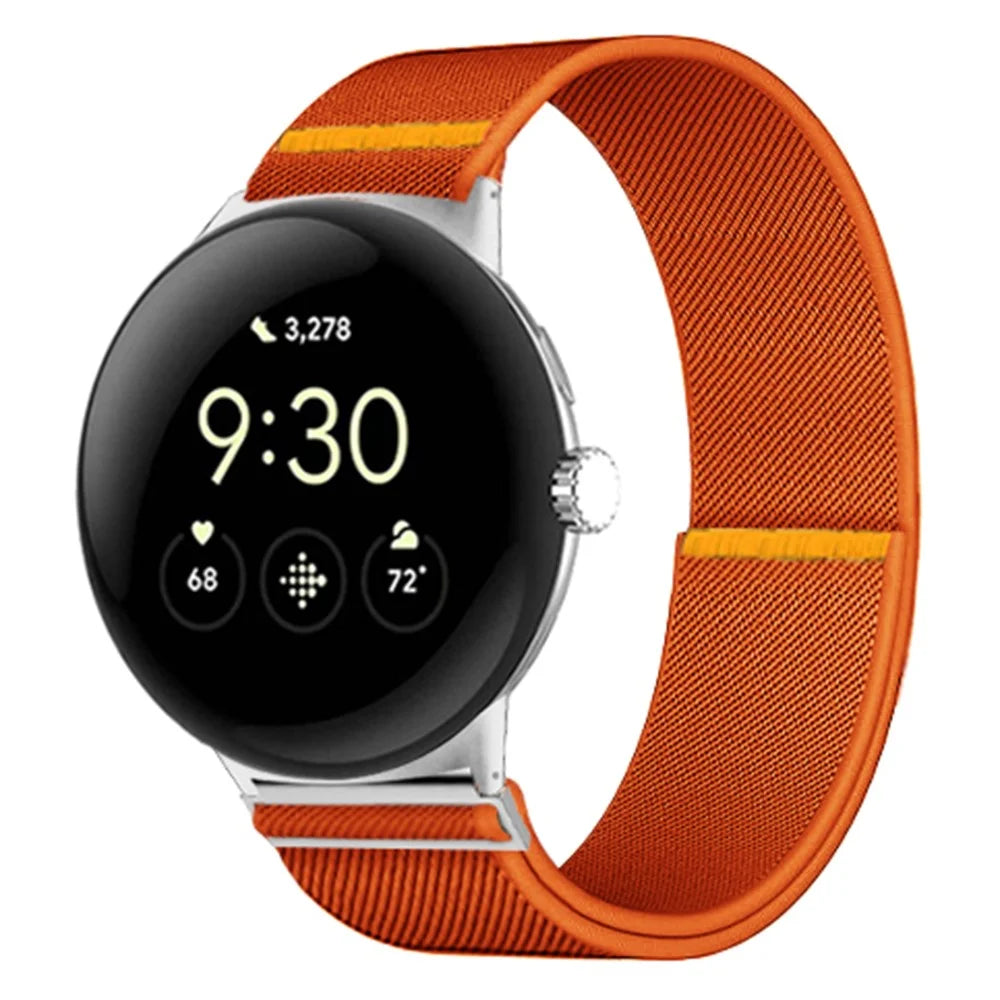 For Google Pixel Watch 4 45mm / Watch 3 45mm Nylon Watch Band Adjustable Elastic Replacement Strap - Orange - 2