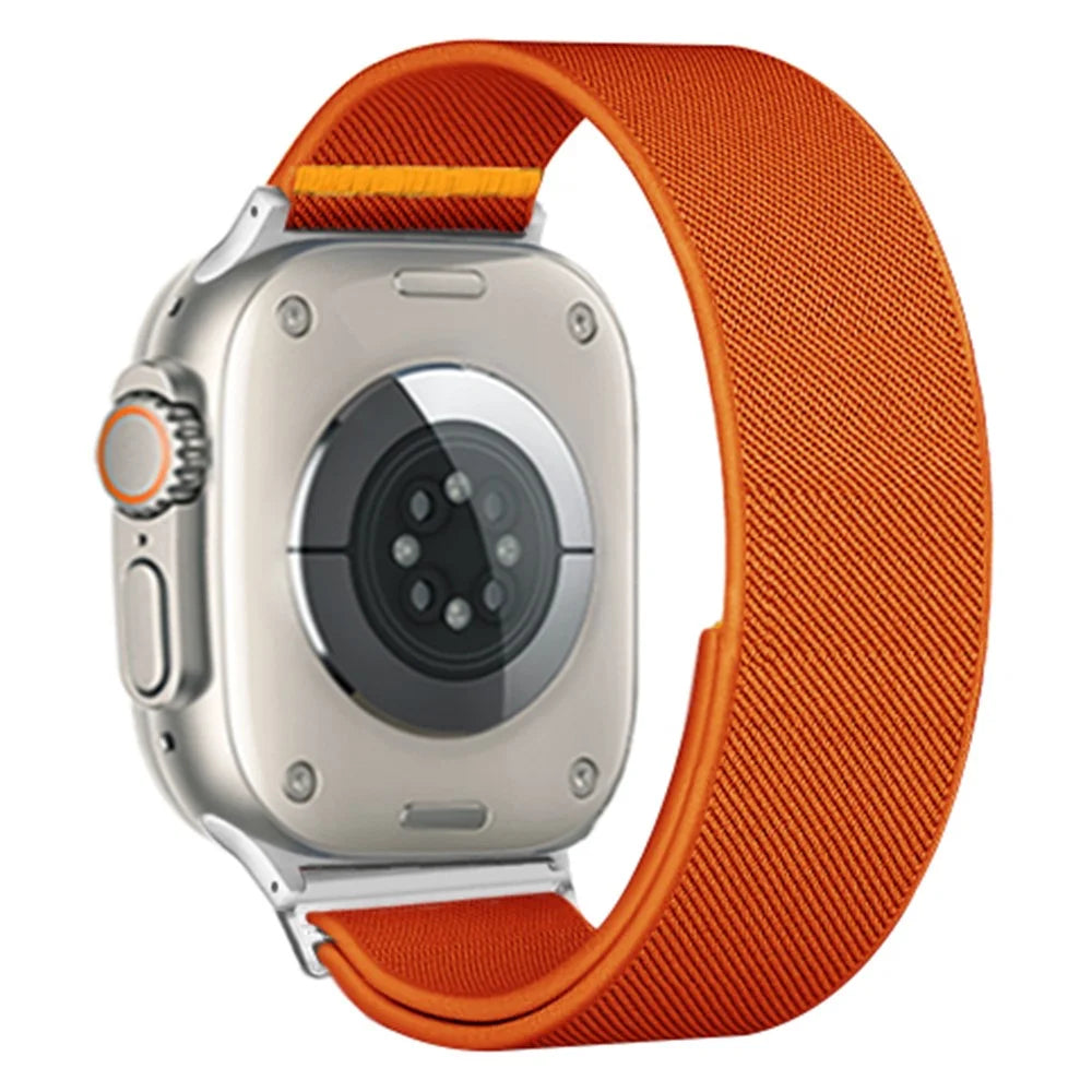 Nylon Watch Band for Apple Watch Apple Watch Ultra 3 2 1 49mm / Series 11 10 46mm / 9 8 7 45mm / SE3 SE2 SE 6 5 4 44mm / 3 2 1 42mm Adjustable Elastic Replace Strap - Orange - 1