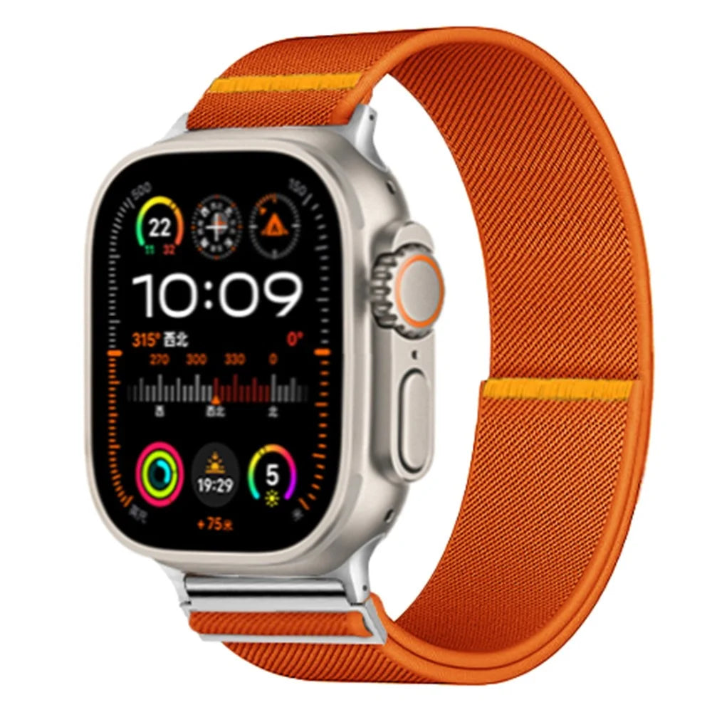 Nylon Watch Band for Apple Watch Apple Watch Ultra 3 2 1 49mm / Series 11 10 46mm / 9 8 7 45mm / SE3 SE2 SE 6 5 4 44mm / 3 2 1 42mm Adjustable Elastic Replace Strap - Orange - 2