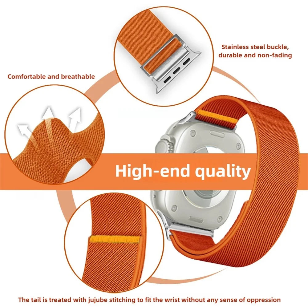 Nylon Watch Band for Apple Watch Apple Watch Ultra 3 2 1 49mm / Series 11 10 46mm / 9 8 7 45mm / SE3 SE2 SE 6 5 4 44mm / 3 2 1 42mm Adjustable Elastic Replace Strap - Orange - 3