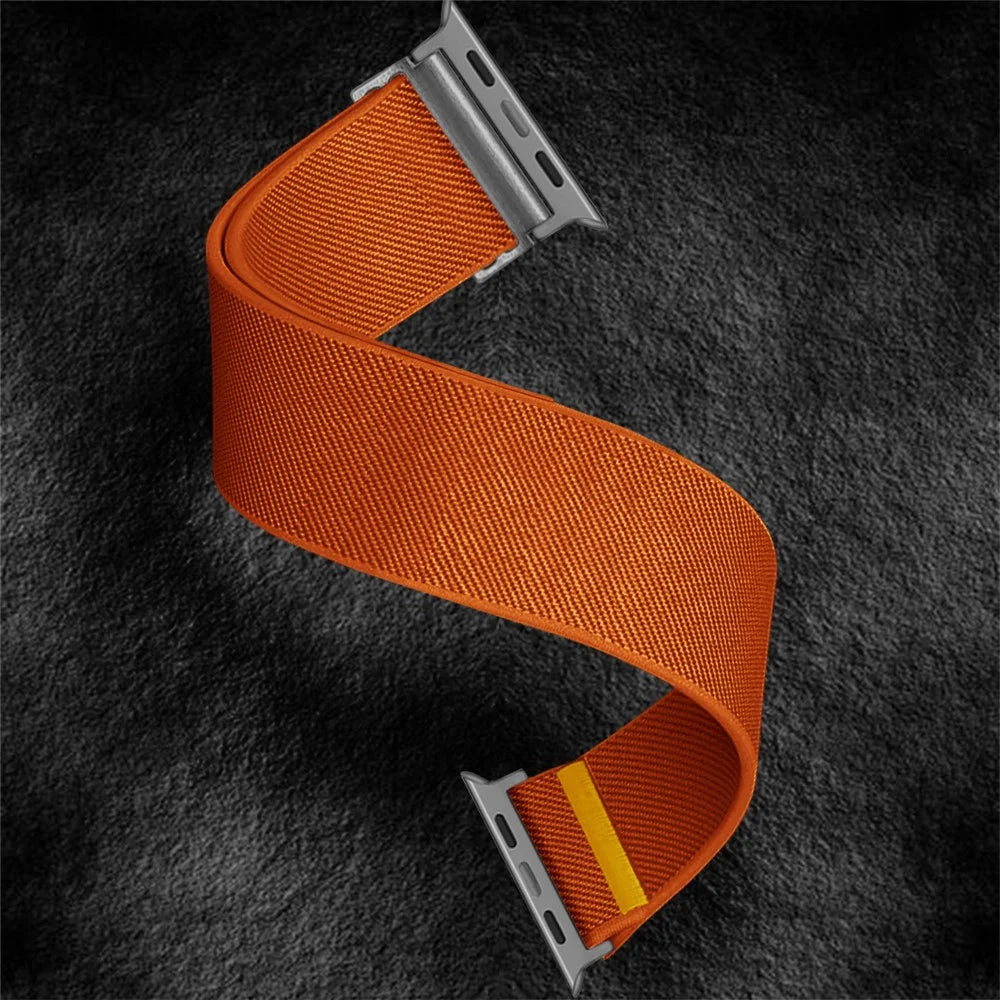 Nylon Watch Band for Apple Watch Apple Watch Ultra 3 2 1 49mm / Series 11 10 46mm / 9 8 7 45mm / SE3 SE2 SE 6 5 4 44mm / 3 2 1 42mm Adjustable Elastic Replace Strap - Orange - 5