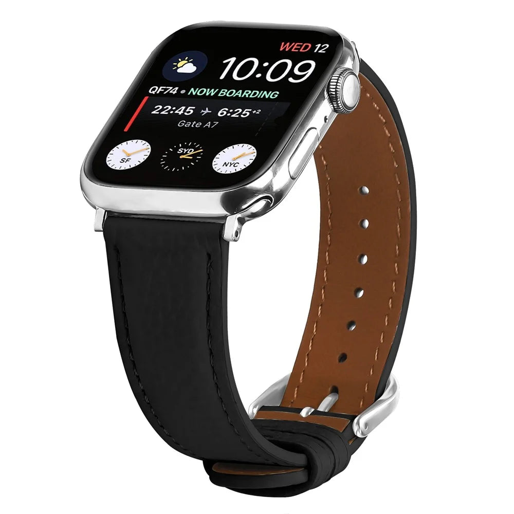 Replacement Strap for Apple Watch Apple Watch Ultra 3 2 1 49mm / Series 11 10 46mm / 9 8 7 45mm / SE3 SE2 SE 6 5 4 44mm / 3 2 1 42mm Litchi Texture PU Leather Watch Band - Black - 2