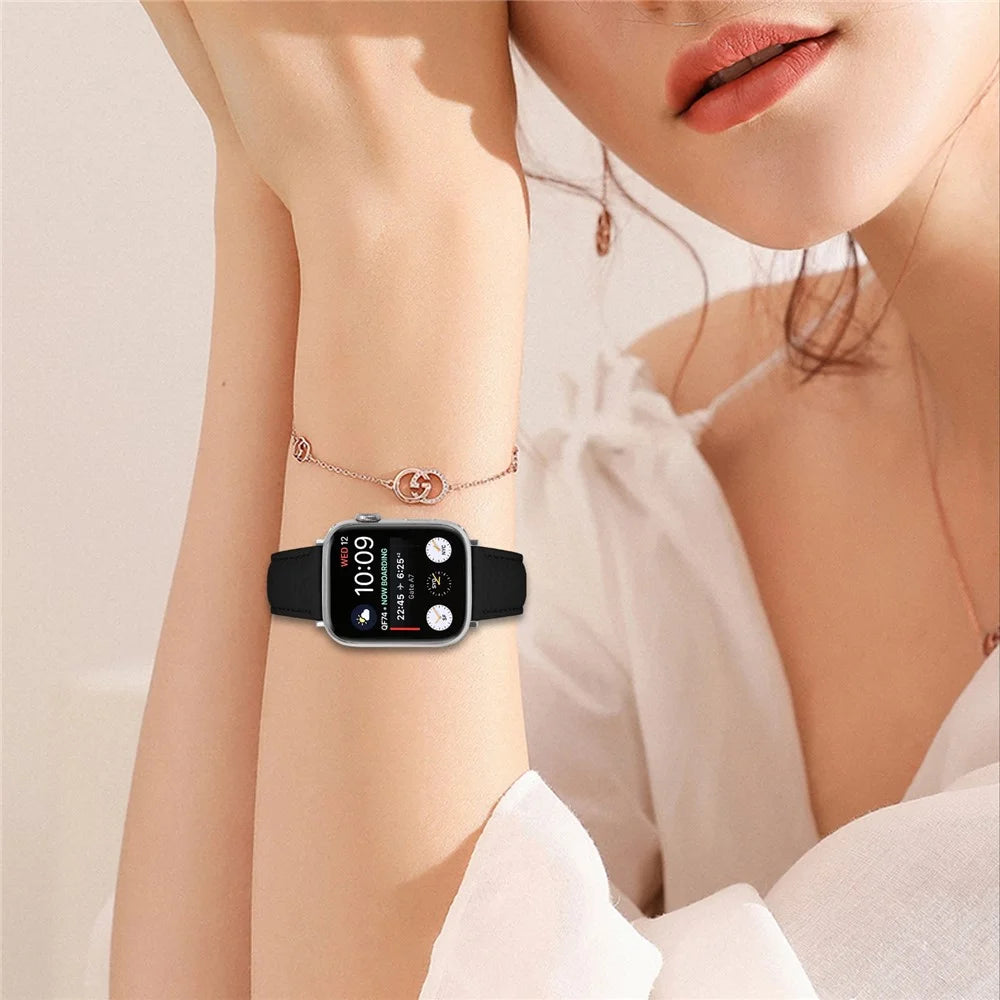 Replacement Strap for Apple Watch Apple Watch Ultra 3 2 1 49mm / Series 11 10 46mm / 9 8 7 45mm / SE3 SE2 SE 6 5 4 44mm / 3 2 1 42mm Litchi Texture PU Leather Watch Band - Black - 5