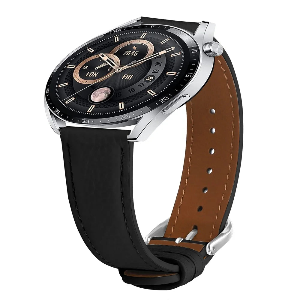 Replacement Strap for Huawei Watch GT 4 46mm Litchi Texture PU Leather Watch Band with Metal Buckle - Black - 2