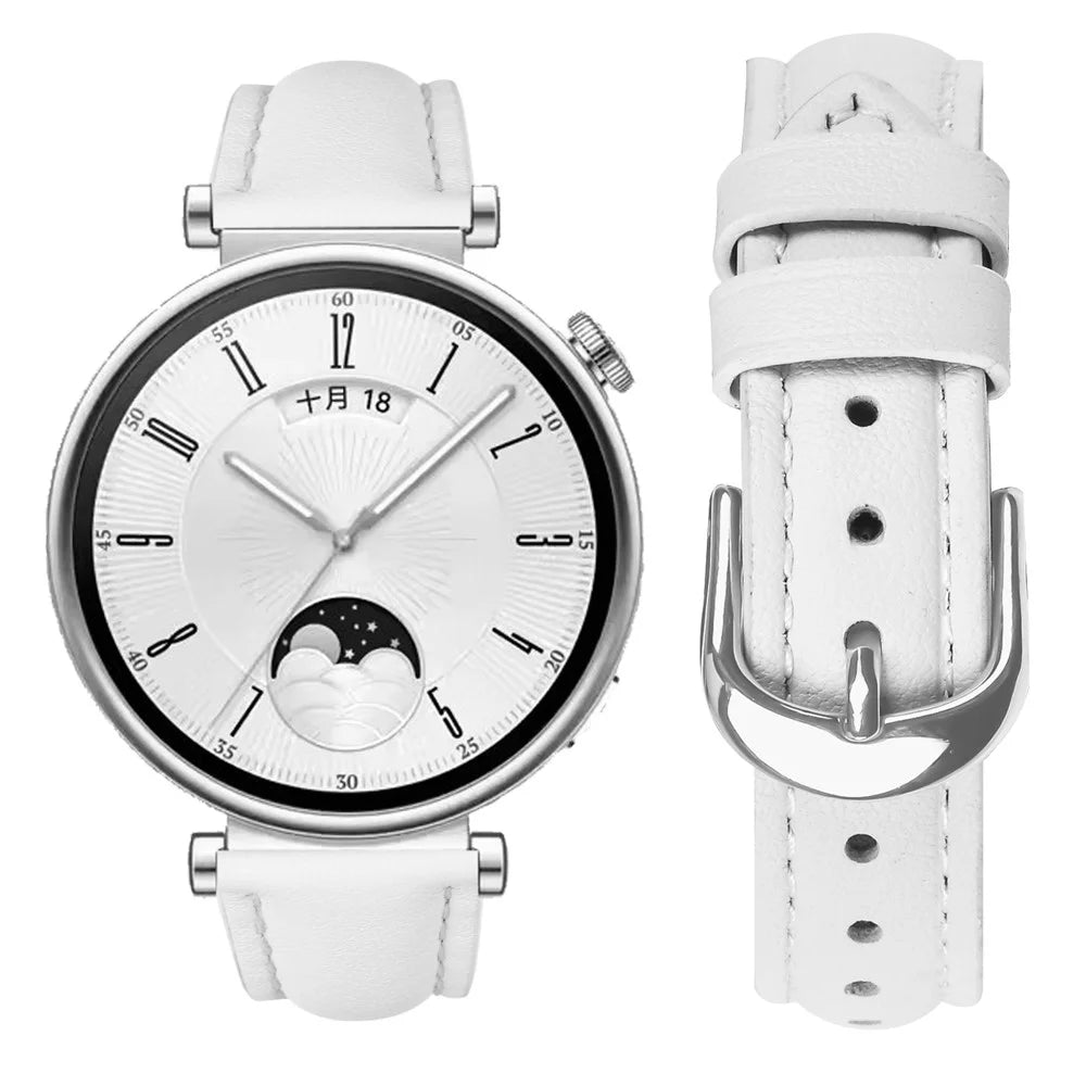 For Huawei Watch GT 5 41mm Watch Band Silver Buckle Slim Leather Strap - White - 3