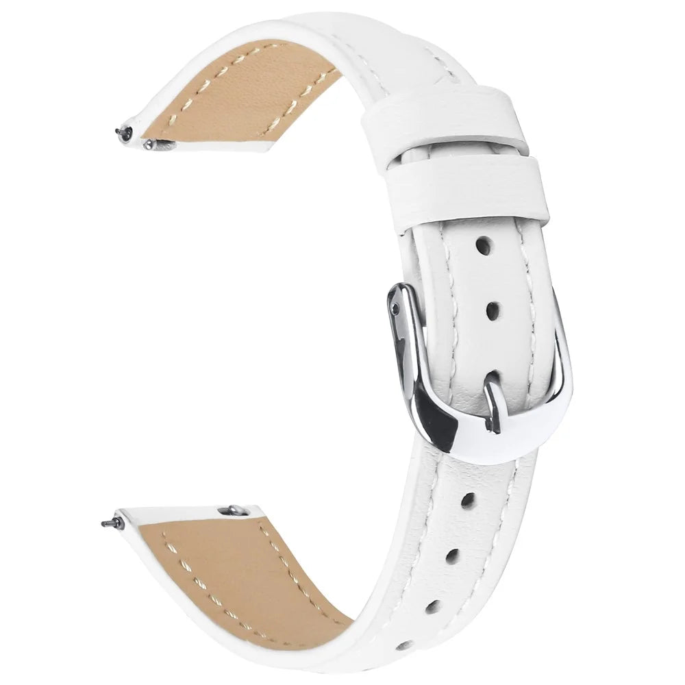 For Honor Watch S1 / Huawei Watch B5 Band Silver Buckle Slim Leather Watch Strap - White - 1