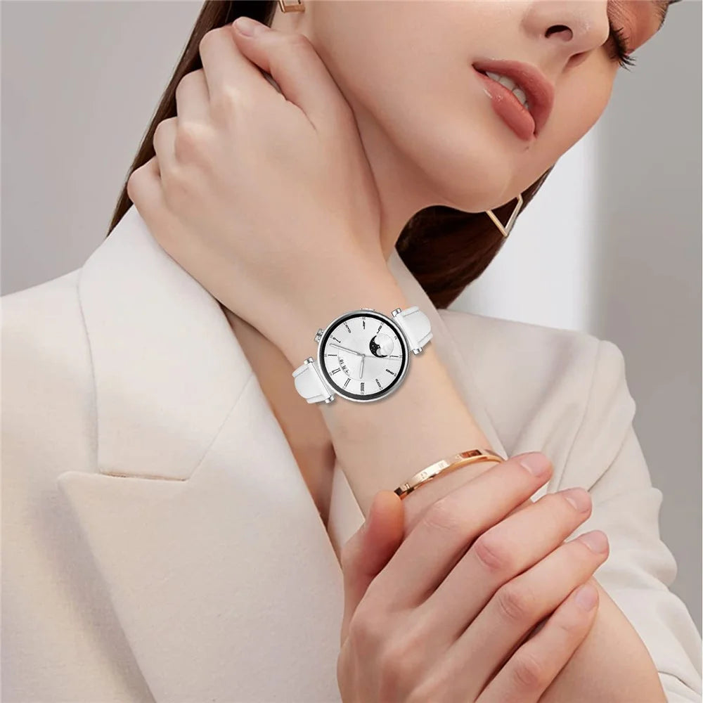 For Honor Watch S1 / Huawei Watch B5 Band Silver Buckle Slim Leather Watch Strap - White - 5