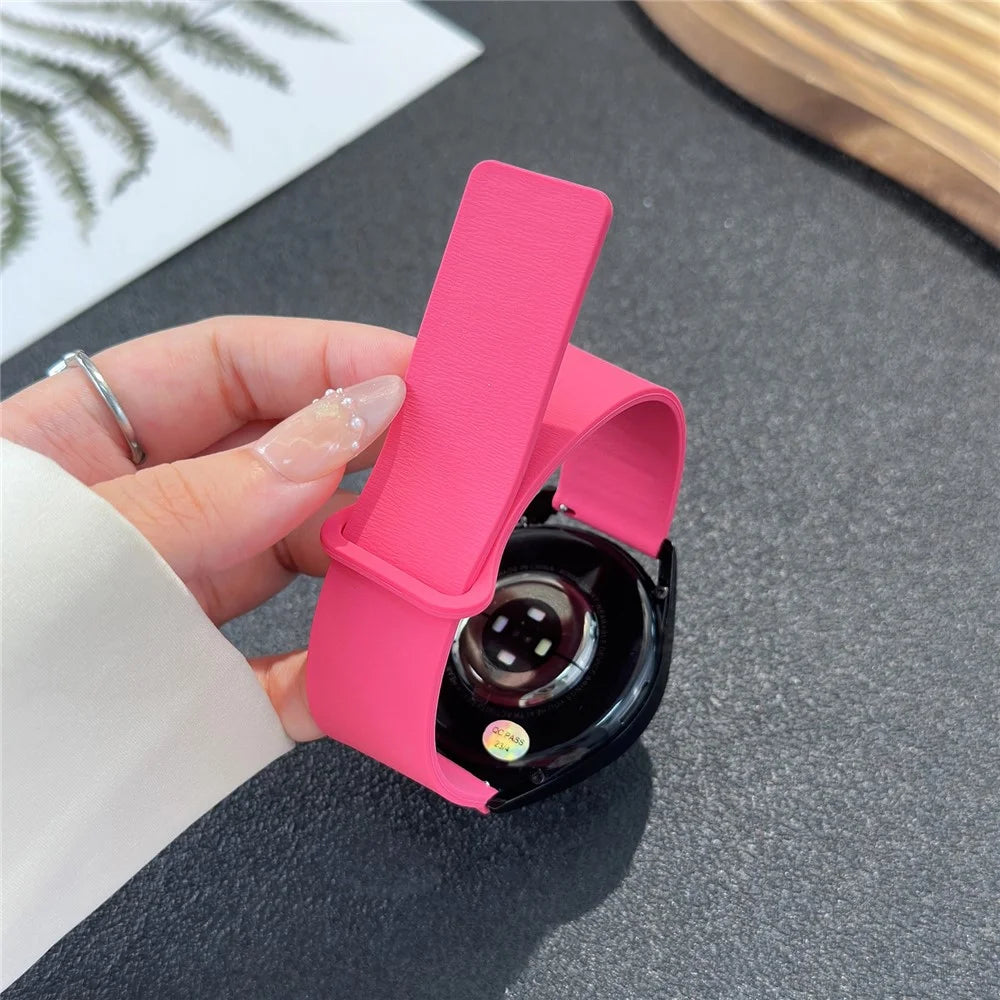 For Samsung Galaxy Watch7 44mm  /  40mm Watch Band 20mm Wood Grain Loop Soft Magnetic Silicone Strap - Orange Pink - 2