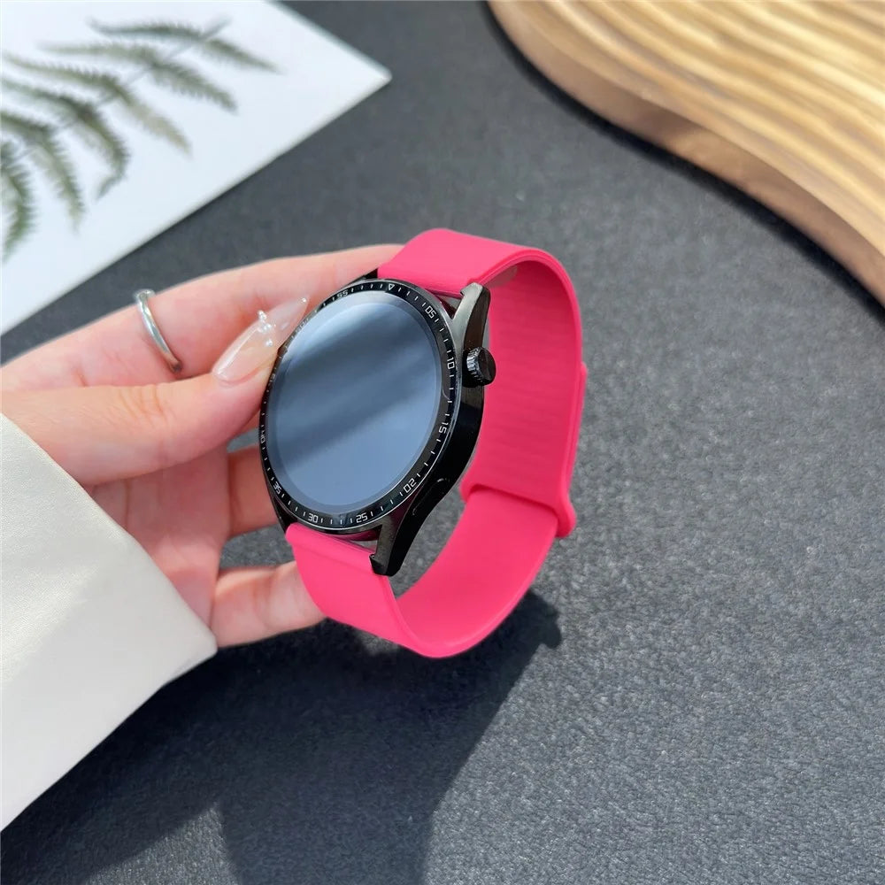 For Samsung Galaxy Watch7 44mm  /  40mm Watch Band 20mm Wood Grain Loop Soft Magnetic Silicone Strap - Orange Pink - 4