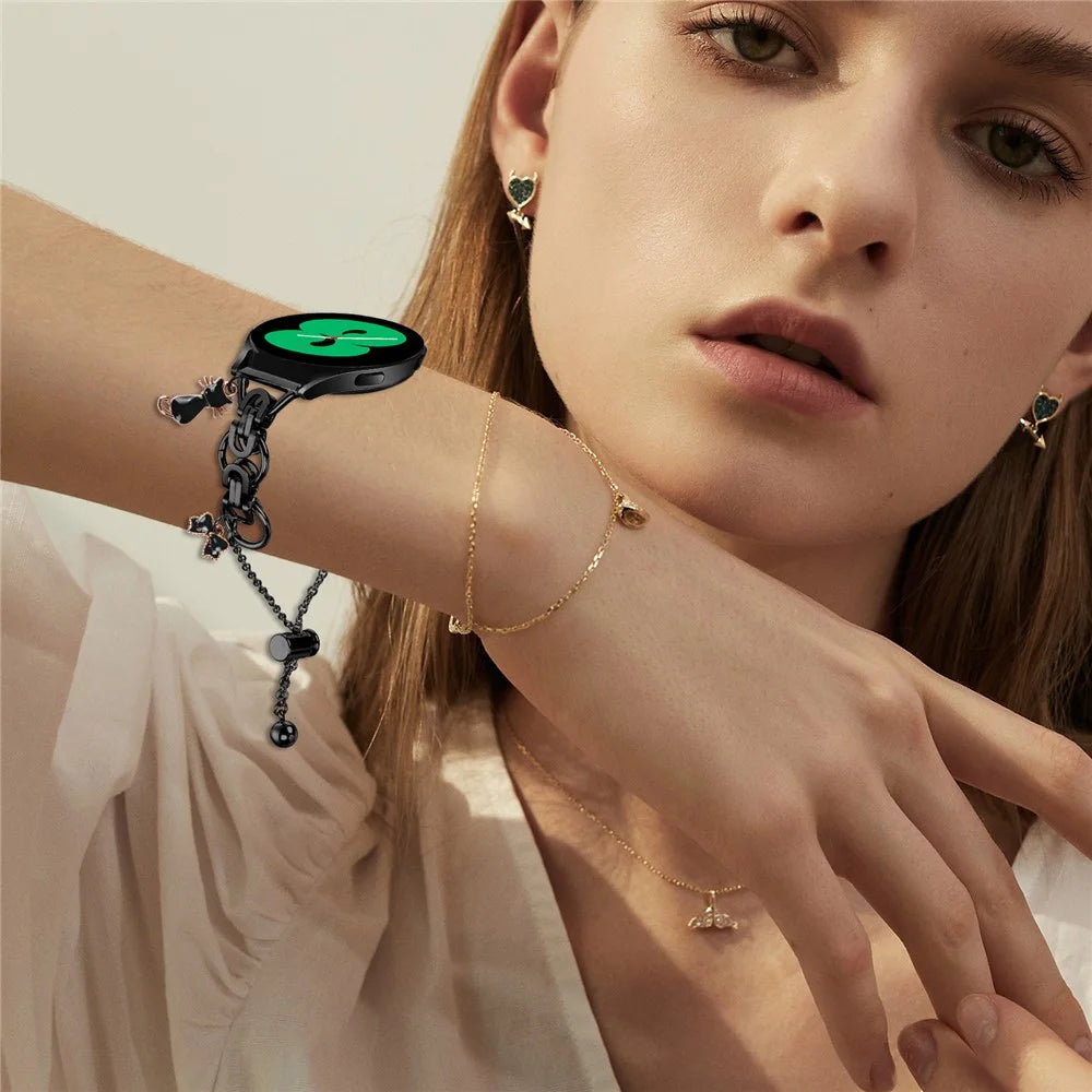 For Realme TechLife Watch S100 Electroplated Metal Alloy Band Single Loop Chain Bracelet Strap - Black - 6