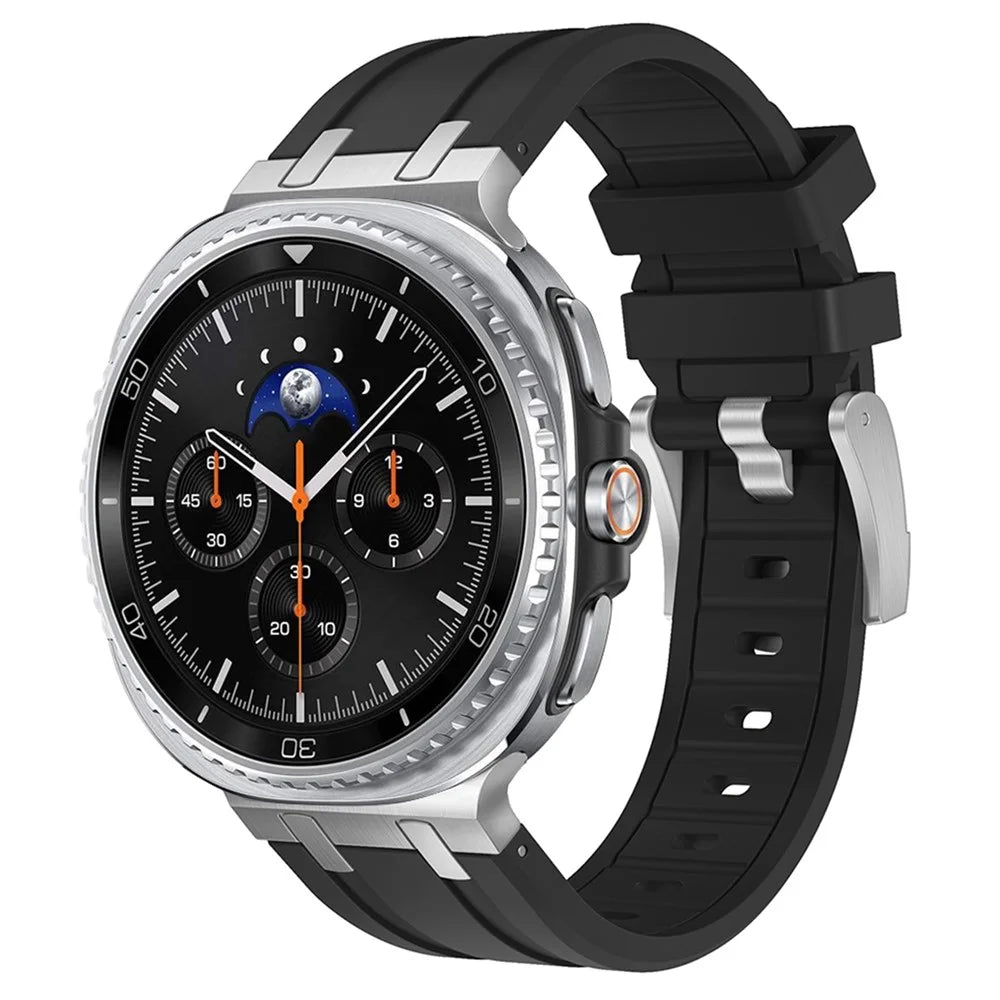 Watch Band For Samsung Galaxy Watch8 44mm  /  40mm  /  Watch8 Classic 46mm Integrated Stainless Steel Buckle Silicone Strap - Silver  /  Black - 3