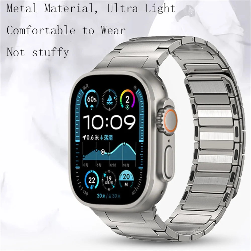 Watch Band for Apple Watch Series 10 9 8 7 SE 6 5 4 3 2 1 42mm 41mm 40mm 38mm Stainless Steel Wrist Strap - Titanium Gold - 6