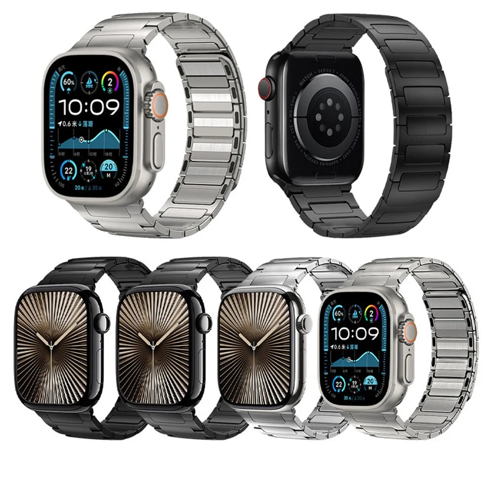 Watch Band for Apple Watch Series 10 9 8 7 SE 6 5 4 3 2 1 42mm 41mm 40mm 38mm Stainless Steel Wrist Strap - Titanium Gold - 7